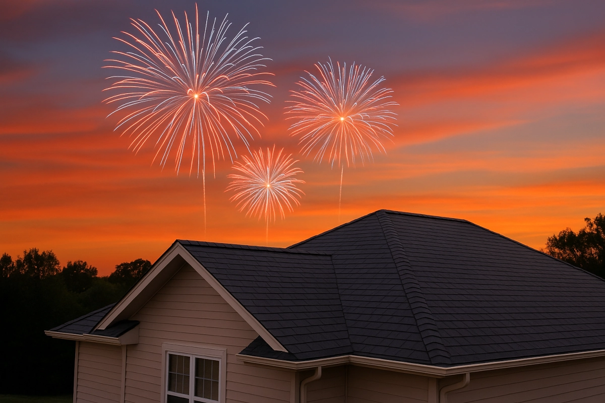 Fourth of July fireworks above a New Jersey home with a safe, clean roof