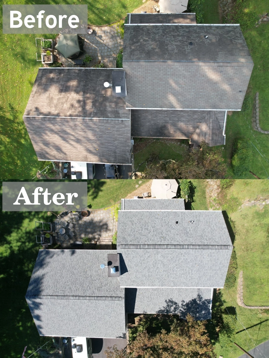 Before and after of total roof replacement