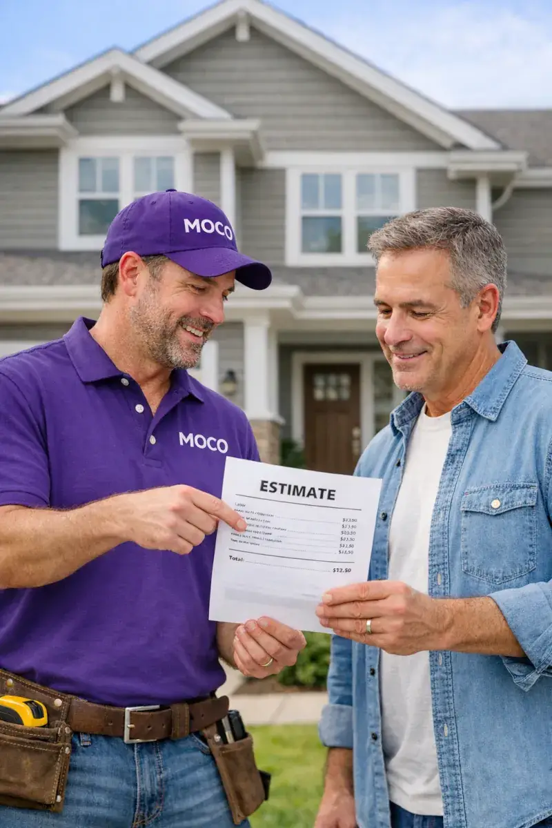 New Jersey roofing contractor presenting detailed written estimate to homeowner