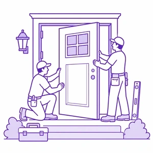 Professional door installation crew installing exterior entry door in Morris County NJ