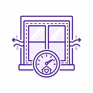 Energy-efficient window icon with comfort gauge for Morris County NJ window installation
