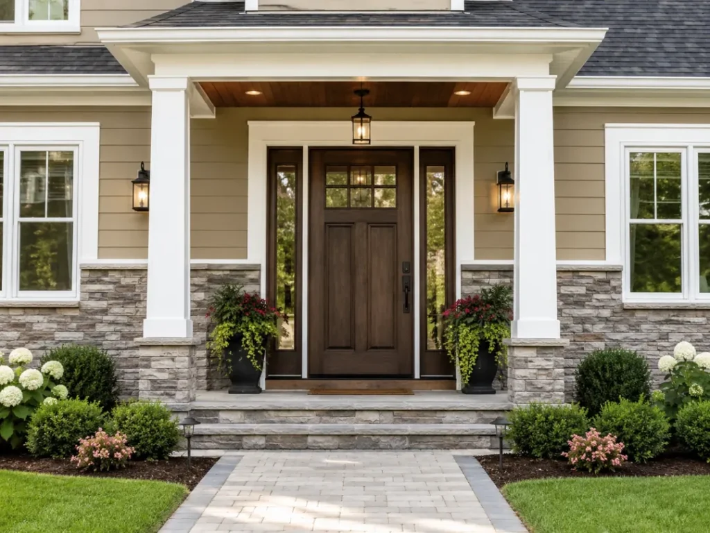 Home exterior with newly installed entry door improving curb appeal in Morris County NJ