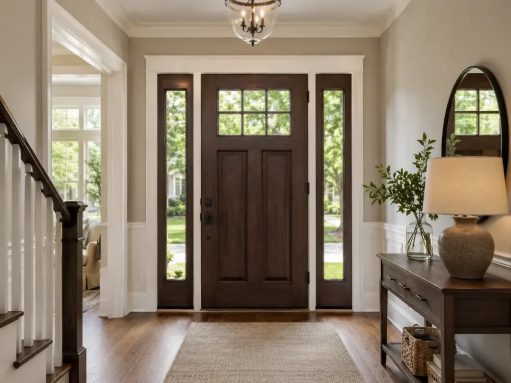 Interior view of installed entry door providing natural light and improved comfort