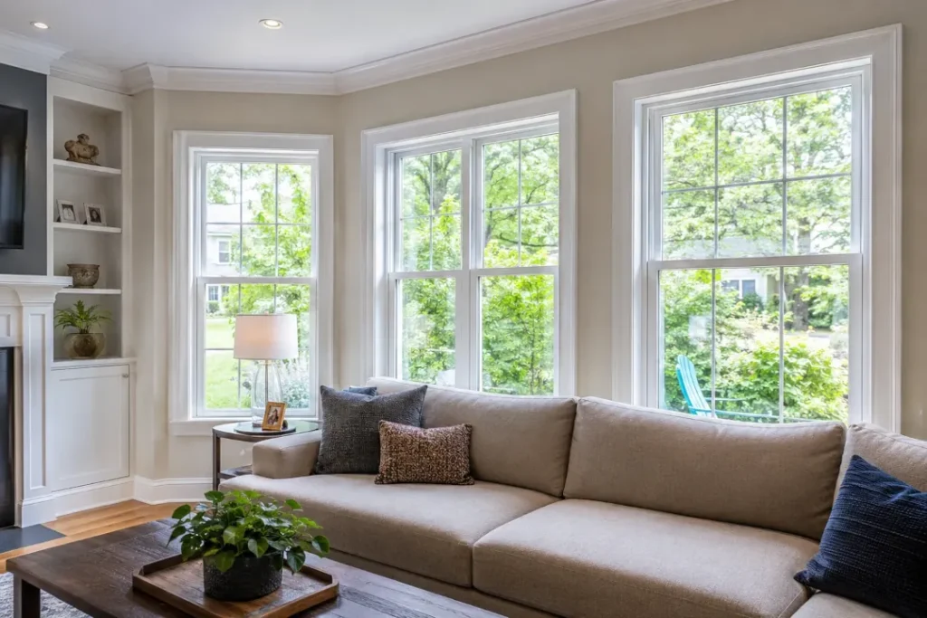 Interior view of home with new windows providing natural light and improved comfort