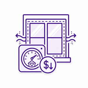 Window and thermostat icon representing lower heating and cooling costs in Morris County NJ
