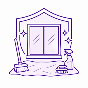 Cleanup and property protection icon for new construction window installation