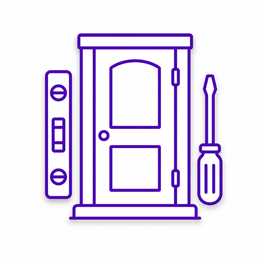 Precision door installation icon with level and screwdriver for Morris County NJ door services