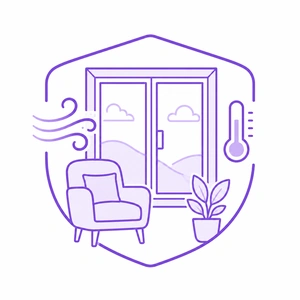 Improved comfort icon for energy efficient replacement windows by Morris County Roofing