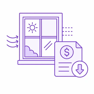 Lower energy costs icon for properly installed replacement windows in Morris County NJ