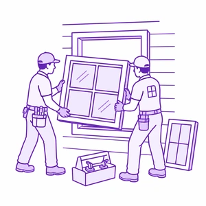 Specialized window crew installation icon for replacement windows by Morris County Roofing
