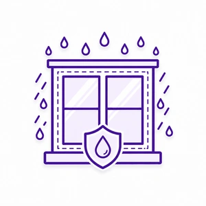 Water infiltration protection icon for residential window installation in Morris County NJ